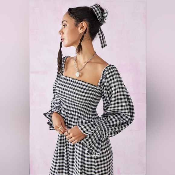 sleeper linenblend gingham atlanta midi dress, medium - Picture 4 of 11